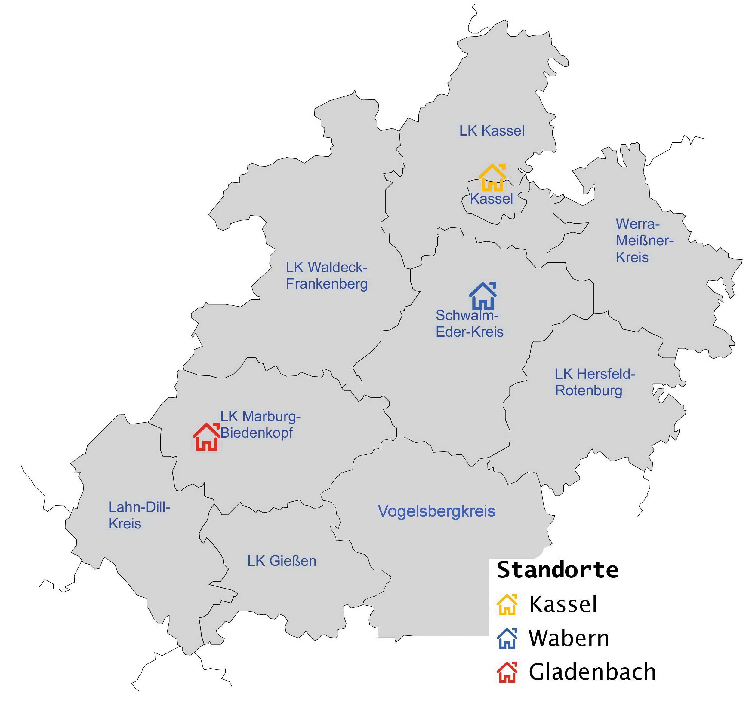 Vertriebsgebiet der Hausbaufirma Contract Bau GmbH in Hessen